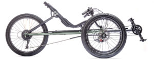 TerraTrike All Terrain recumbent trike with comfortable seat, wider wheels, and hill climbing drivetrain