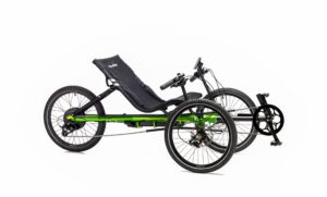 TerraTrike Charge recumbent trike designed for easy mounting, stable handling, and comfortable electric‑assist riding