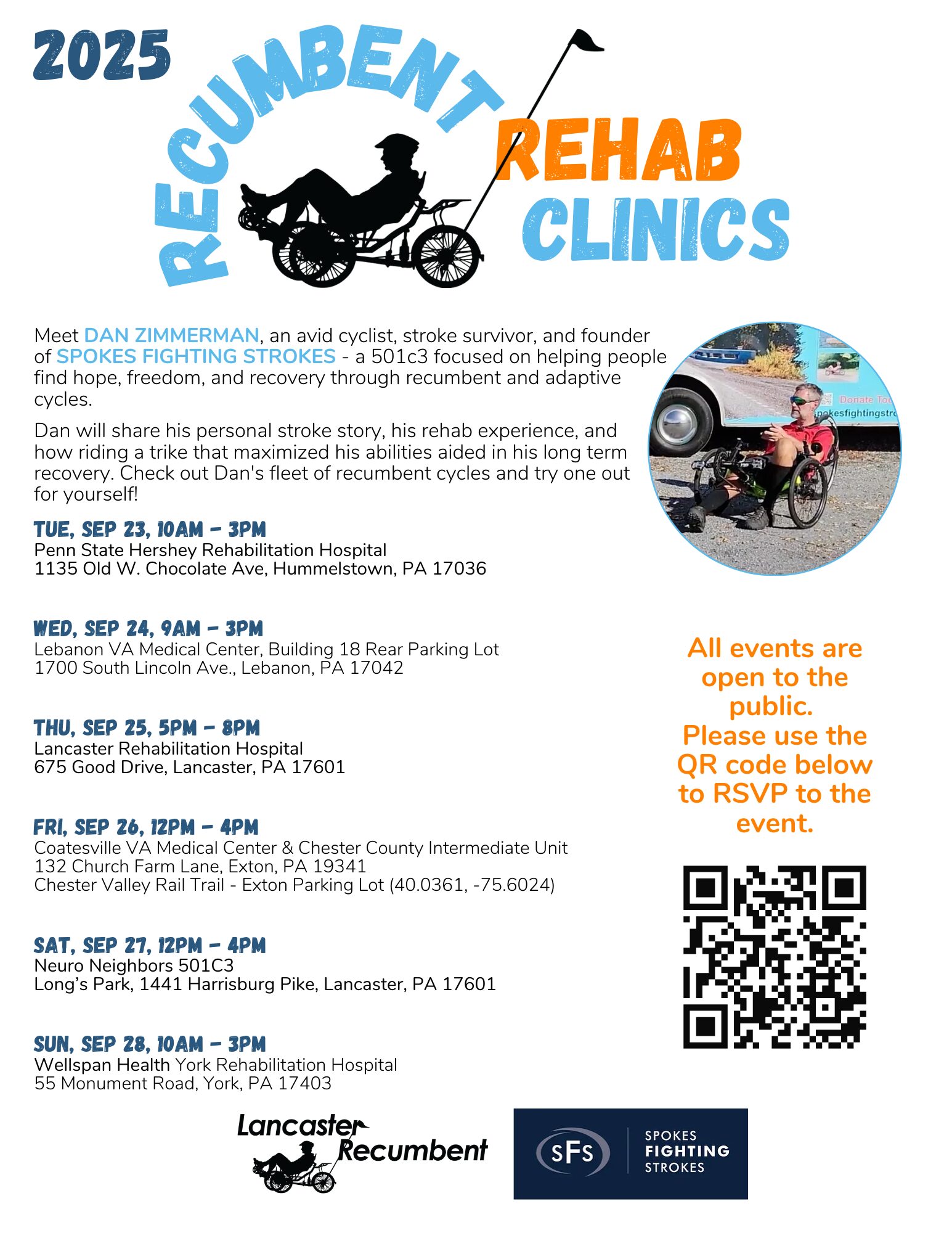 2025 Recumbent Rehab Clinics with Spokes Fighting Strokes - Event Locations