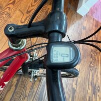 View of vintage Univega Rover Sport bicycle showing working aftermarket cycle computer.