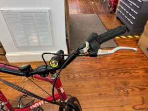 Vintage Univega Rover Sport bicycle handlebars with original shifters and brake levers.