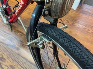 View of vintage Univega Rover Sport bicycle rim brakes.